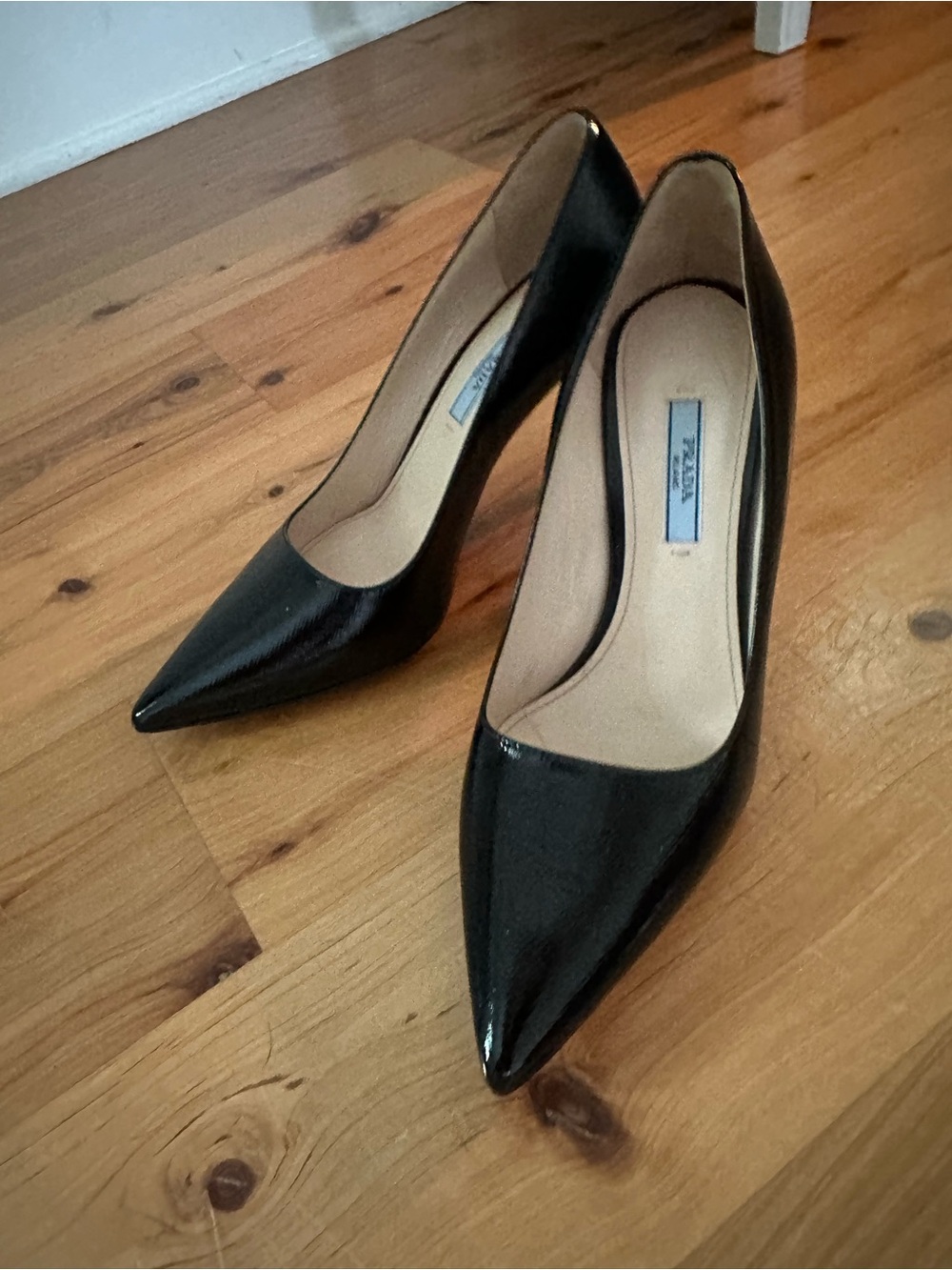 Classic PRADA Black Patent Pointed-Toe Pumps - Women
